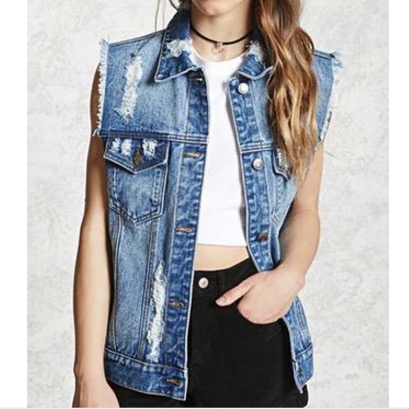 ripped denim vest